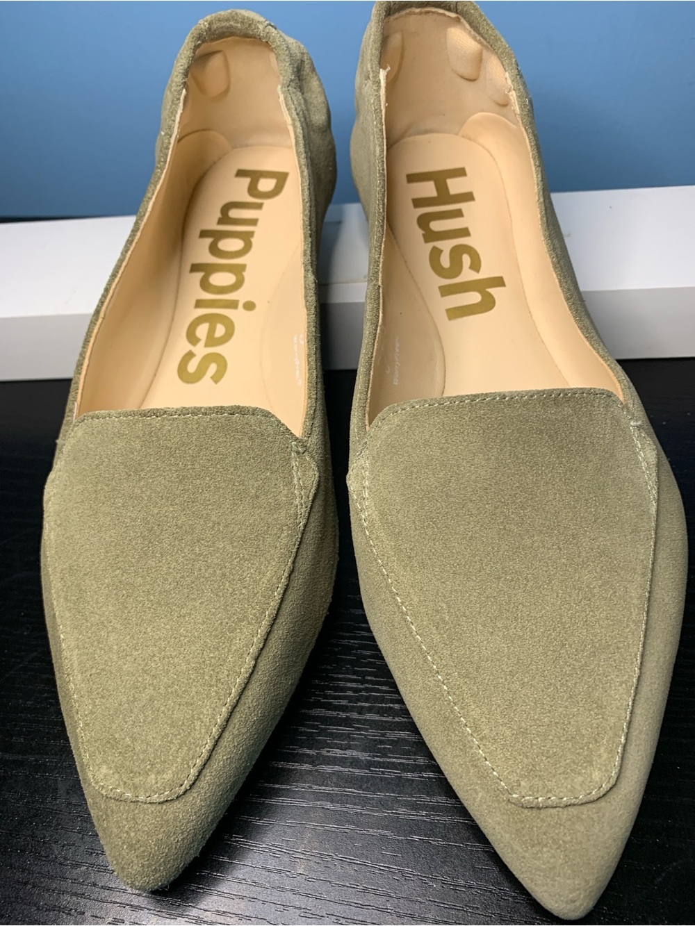 Hush Puppies Sage Green Pointed Suede Flats